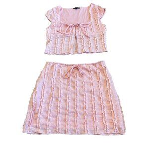 Papermoon Baby Pink Two Piece Set Crop Top Skirt Ruffle Bow Outfit Size Small